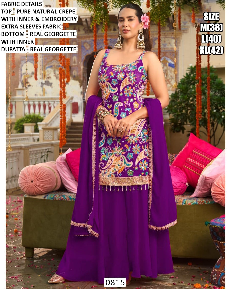 Elegant Embroidered Crepe Suit (0815)