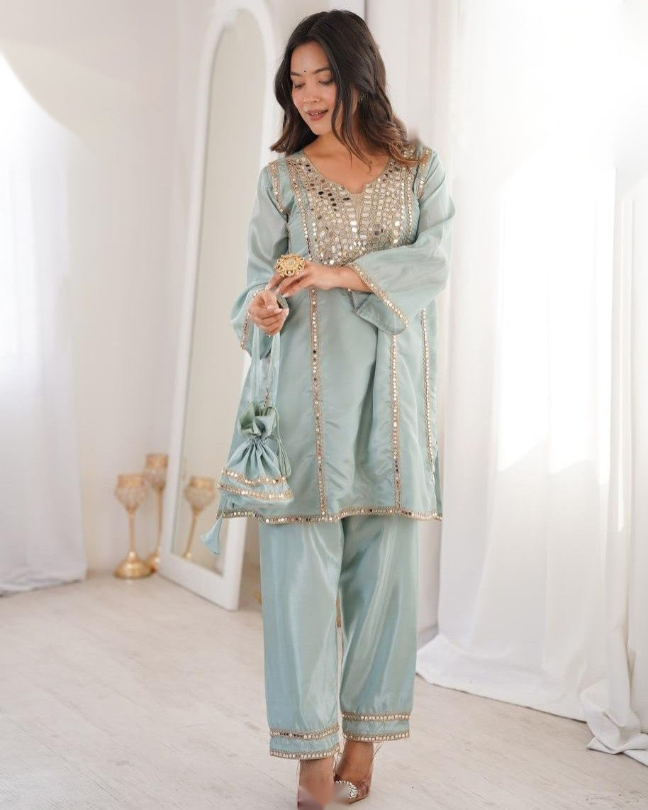 Mehr Mirror-Work Kurta Set with Potli