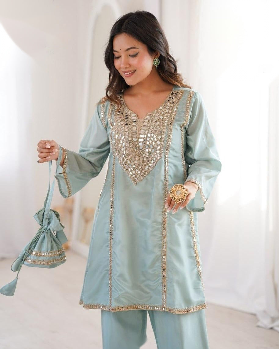 Mehr Mirror-Work Kurta Set with Potli