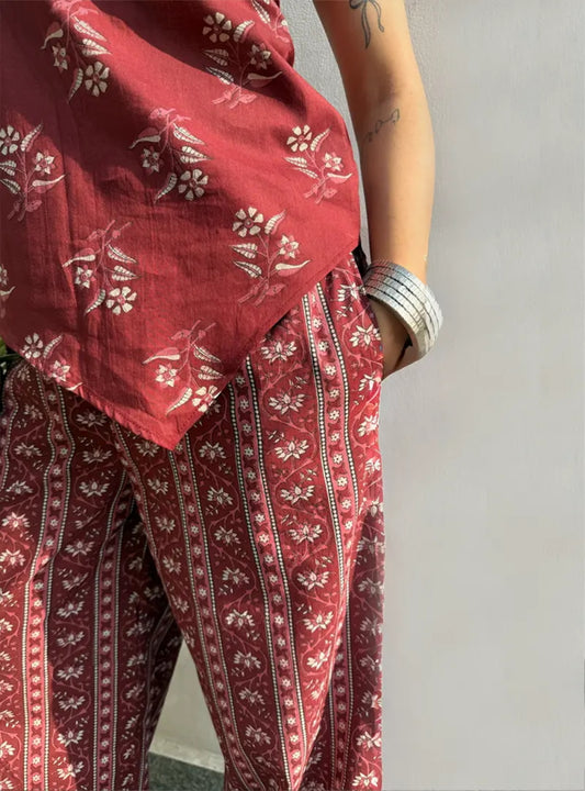 Twisha Ajrakh Print Asymmetric Kurta & Palazzo Set