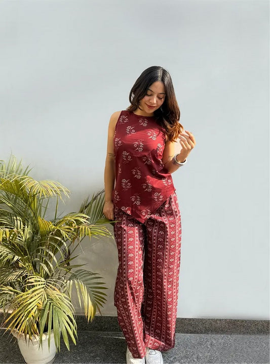 Twisha Ajrakh Print Asymmetric Kurta & Palazzo Set