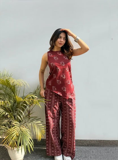 Twisha Ajrakh Print Asymmetric Kurta & Palazzo Set