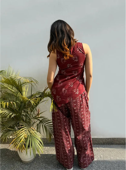 Twisha Ajrakh Print Asymmetric Kurta & Palazzo Set