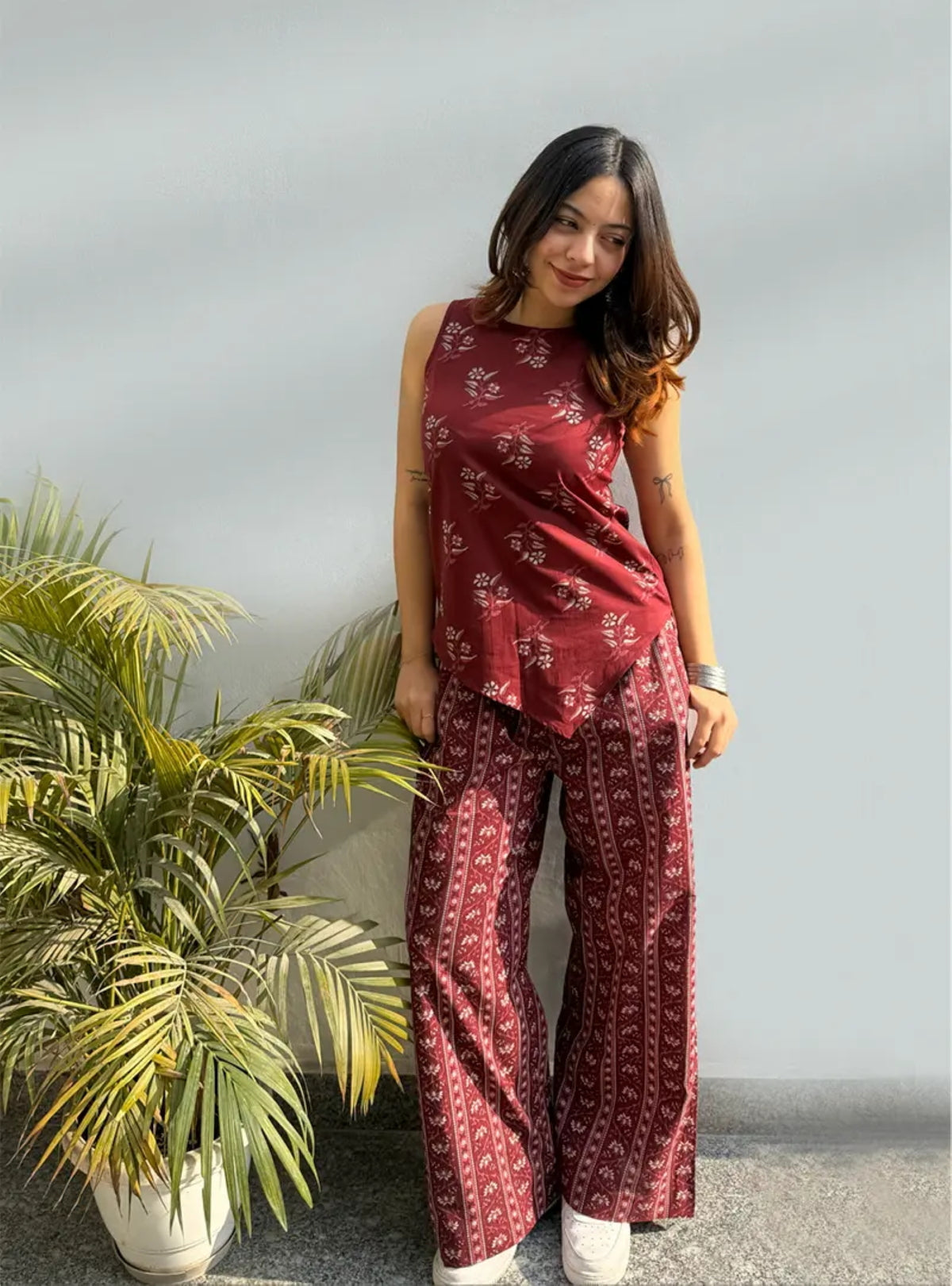 Twisha Ajrakh Print Asymmetric Kurta & Palazzo Set