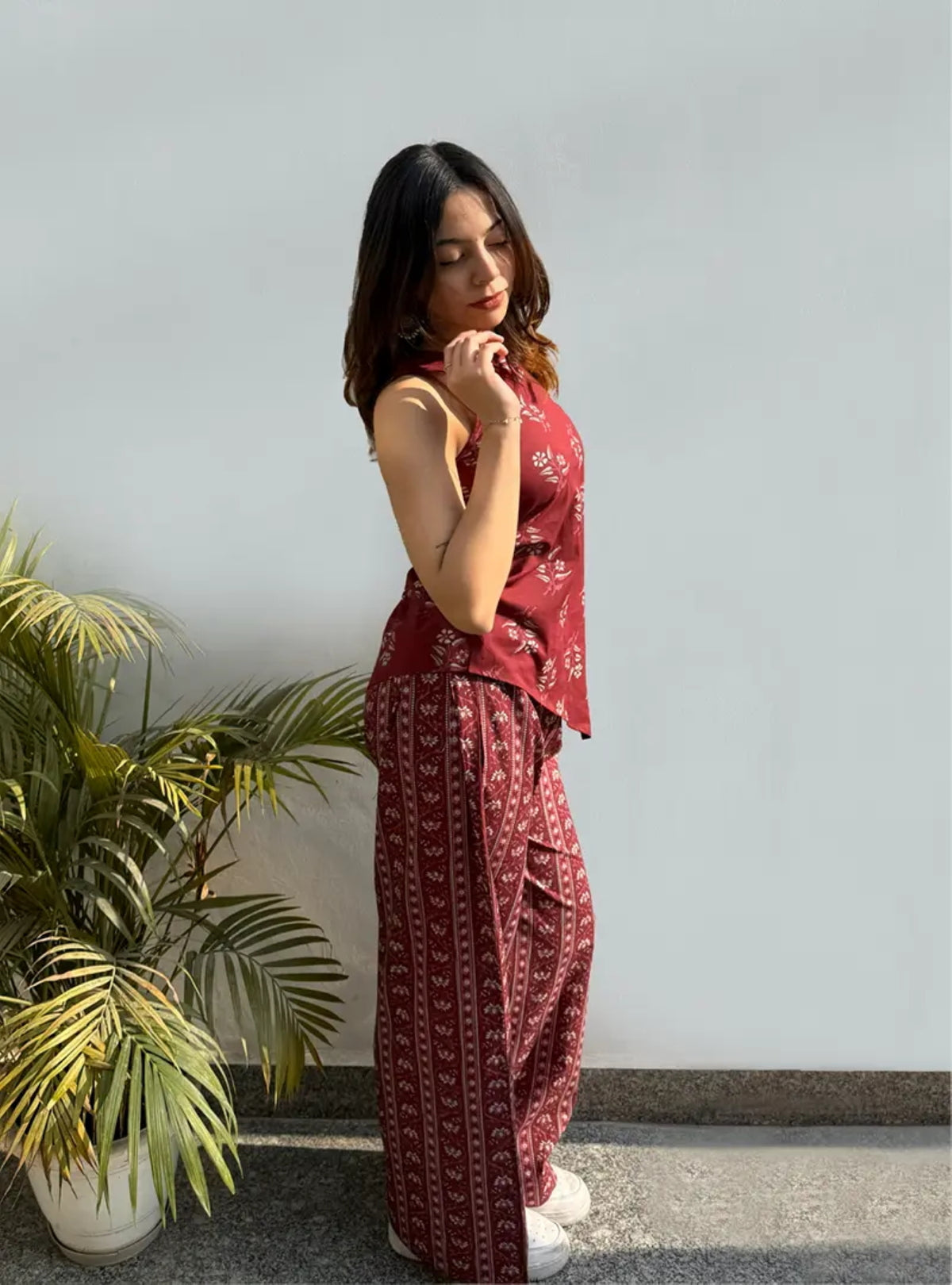 Twisha Ajrakh Print Asymmetric Kurta & Palazzo Set