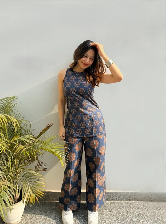 Daya Ajrakh Print Asymmetric Kurta & Palazzo Set