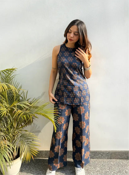 Daya Ajrakh Print Asymmetric Kurta & Palazzo Set