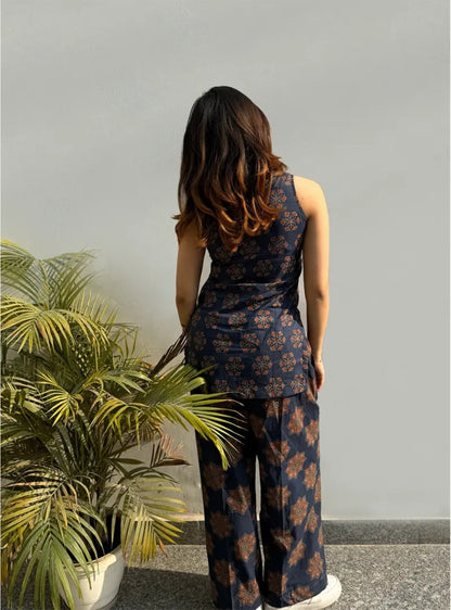 Daya Ajrakh Print Asymmetric Kurta & Palazzo Set
