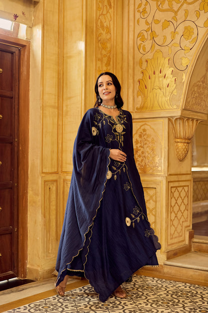 Dhara Aykaa Royal Chanderi Anarkali Set - Regal Navy