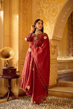 Dhara Aykaa Royal Chanderi Anarkali Set - Crimson Red
