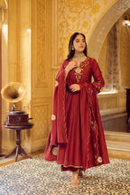 Dhara Aykaa Royal Chanderi Anarkali Set - Crimson Red