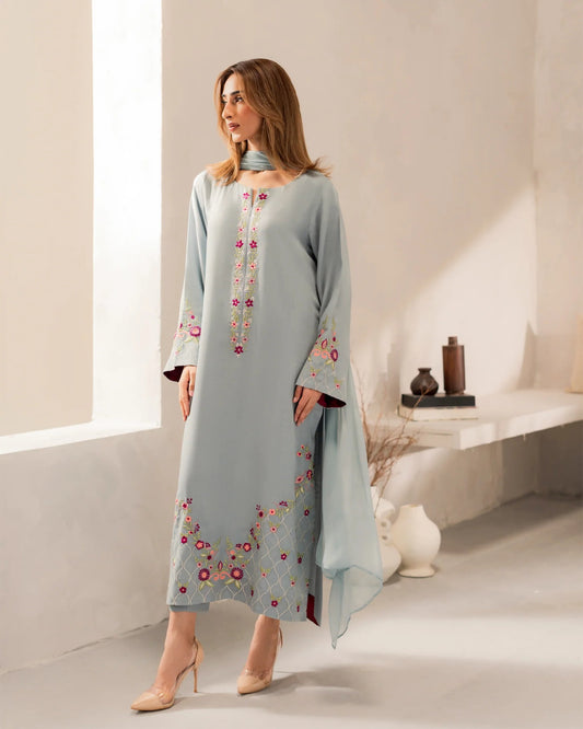 Sai Artisan Floral Embroidered Chanderi Silk Suit Set