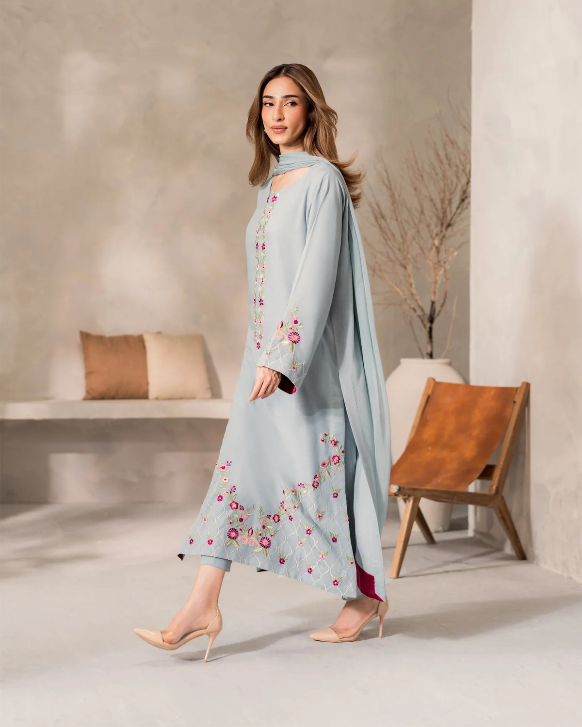 Sai Artisan Floral Embroidered Chanderi Silk Suit Set
