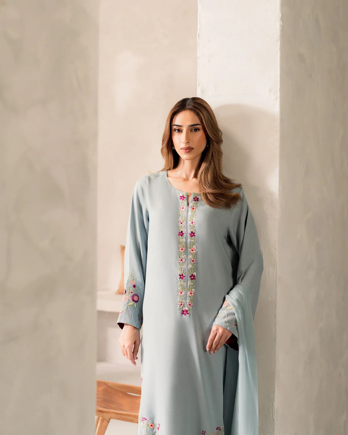 Sai Artisan Floral Embroidered Chanderi Silk Suit Set