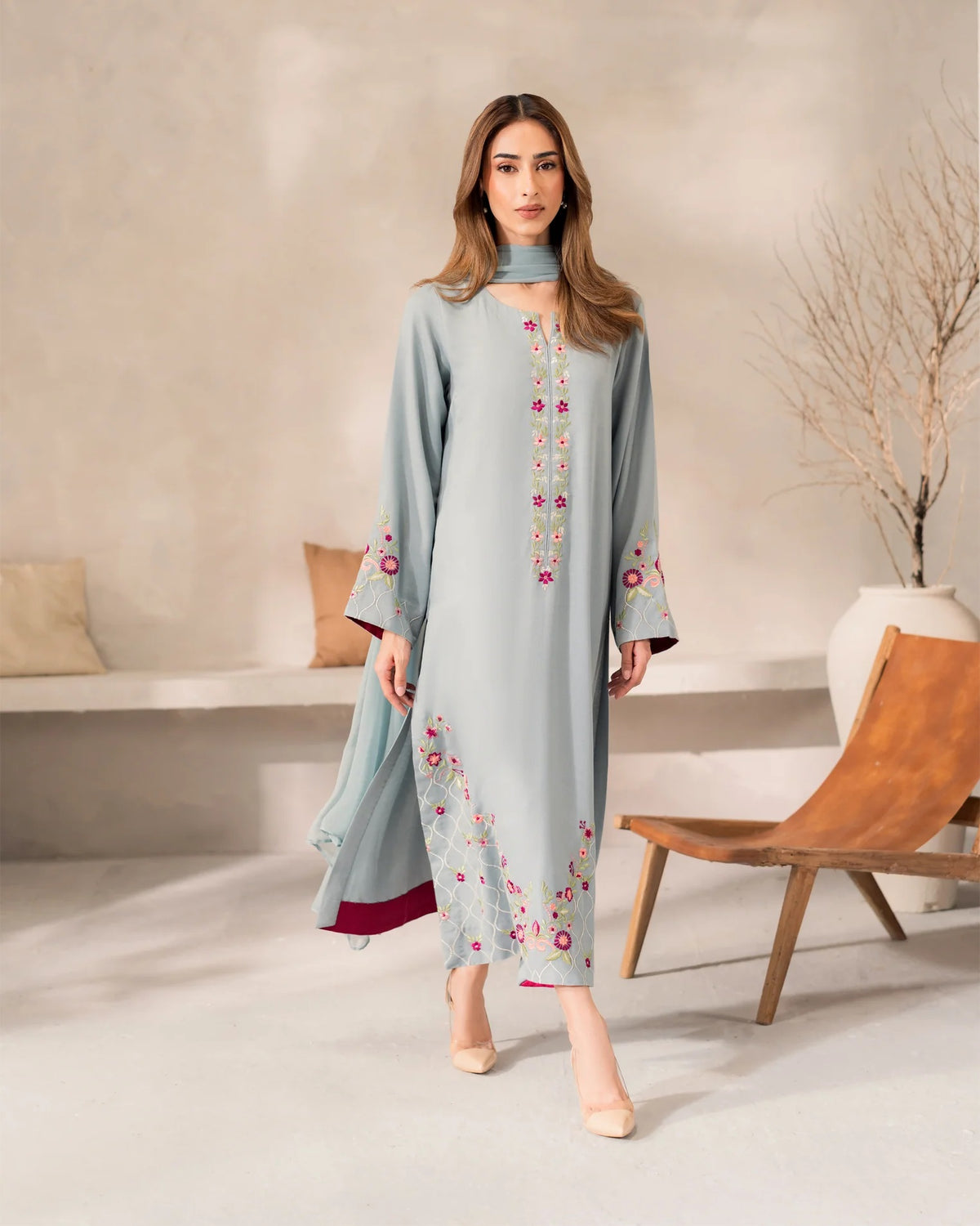 Sai Artisan Floral Embroidered Chanderi Silk Suit Set