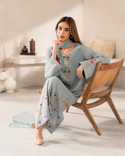 Sai Artisan Floral Embroidered Chanderi Silk Suit Set