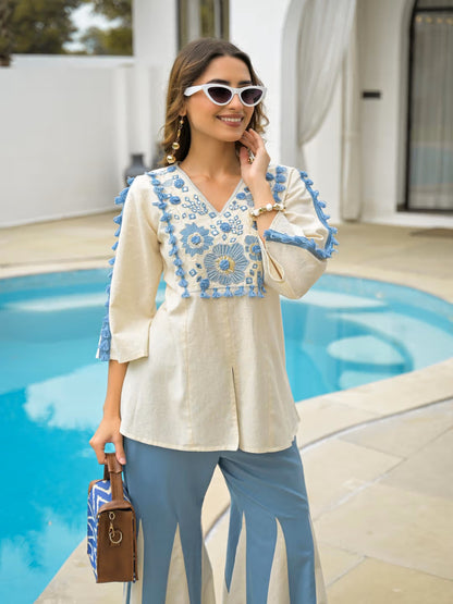 Neel Pari Embroidered Tunic & Flared Palazzo Set